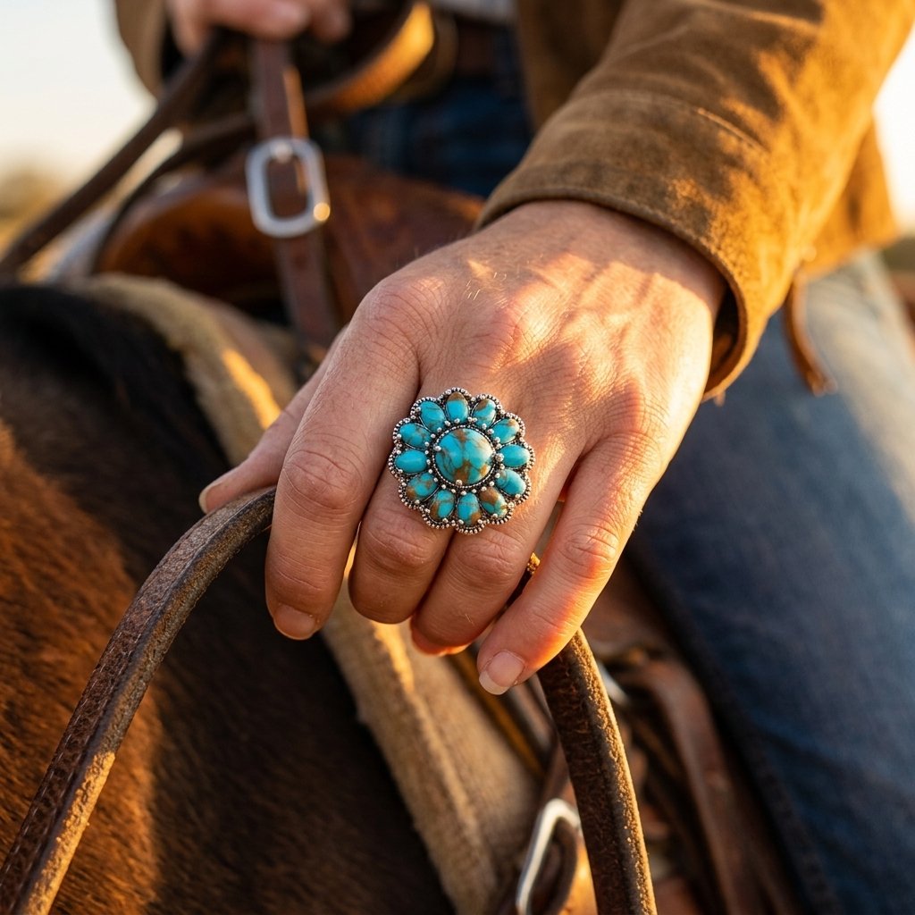 Boho Silver Turquoise Cluster Flower Ring