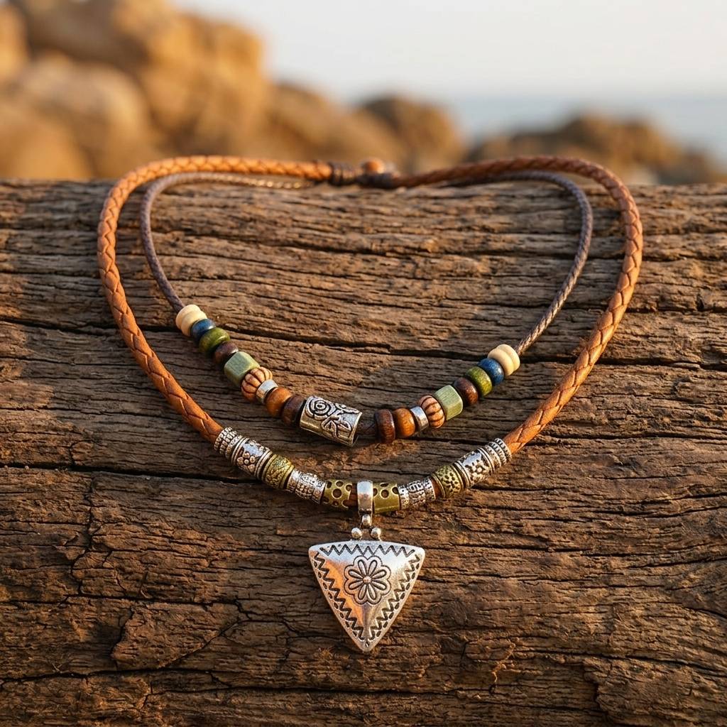 Boho Copper Filigree Triangle Pendant Necklace