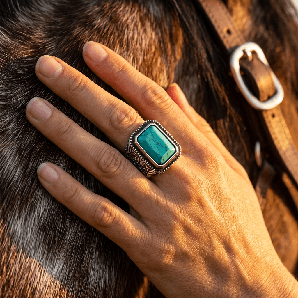 Vintage Stainless Steel Turquoise Statement Ring