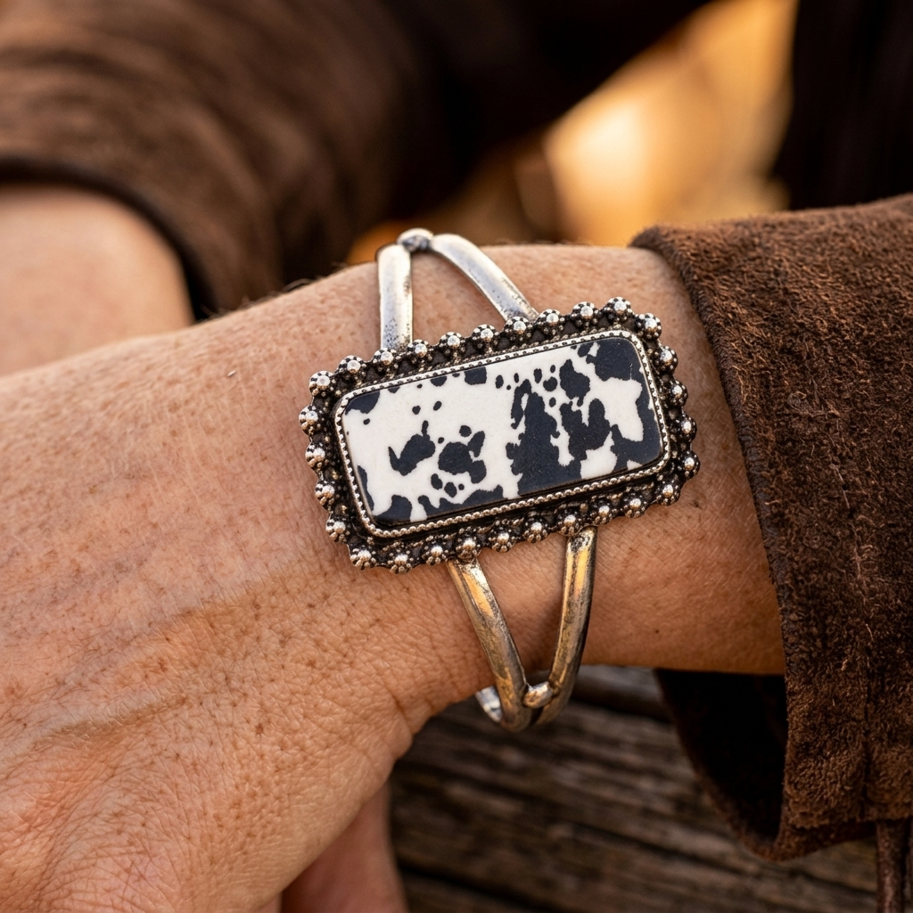 Retro Western Cowhide Acrylic Cuff Bangle Bracelet