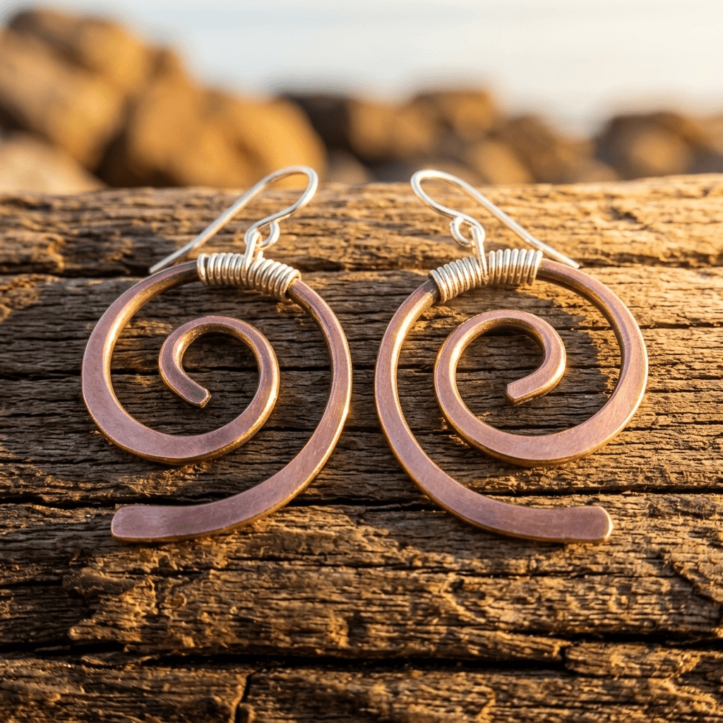 Artistic Copper Silver Wire Wound Earrings