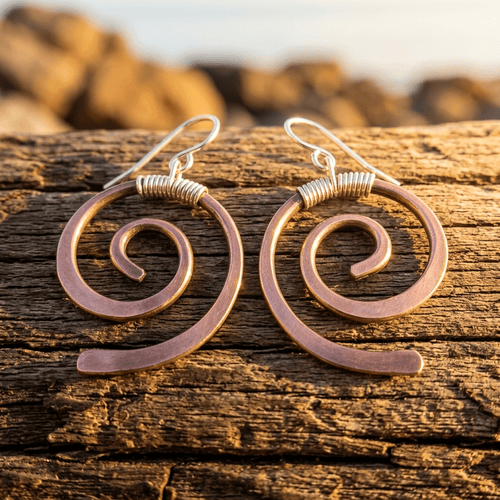 Artistic Copper Silver Wire Wound Earrings