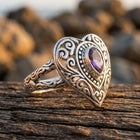 Vintage Silver Filigree Purple Oval Ring
