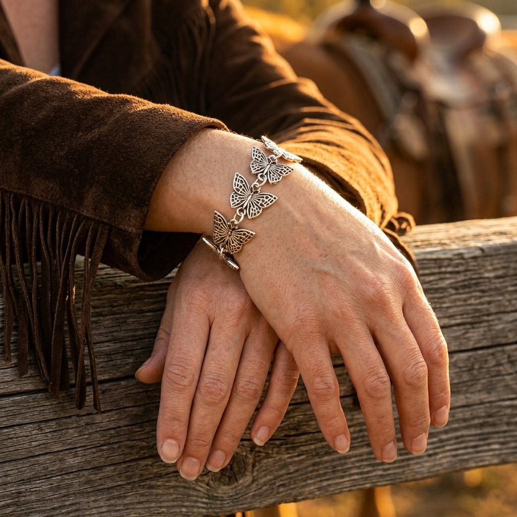 Vintage Silver Filigree Butterfly Chain Bracelet