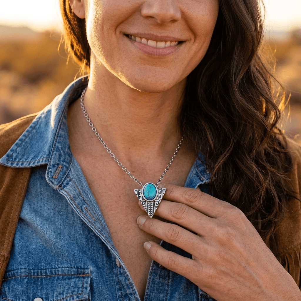 Silver Turquoise Arrowhead Pendant Necklace