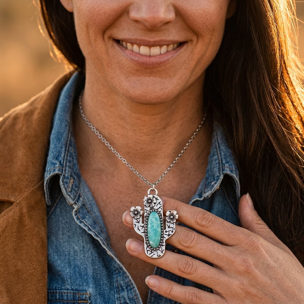Boho Silver Turquoise Filigree Flower Necklace