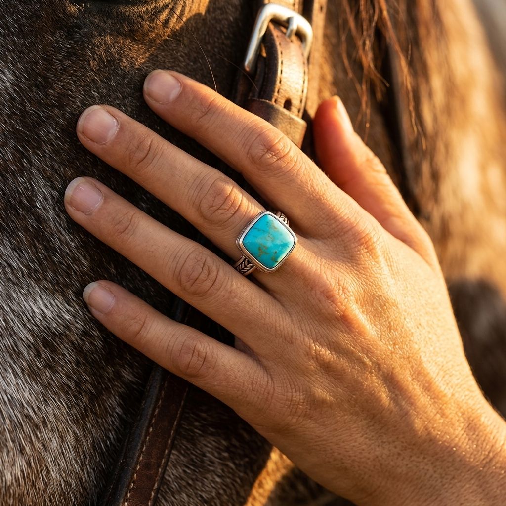 Boho Silver Turquoise Square Ring