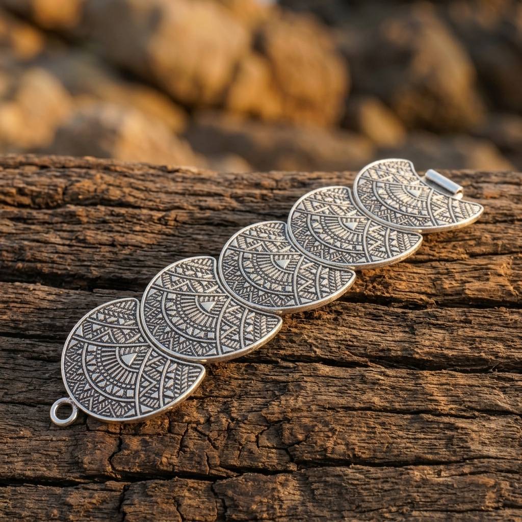 Boho Silver Filigree Scallop Shell Bracelet