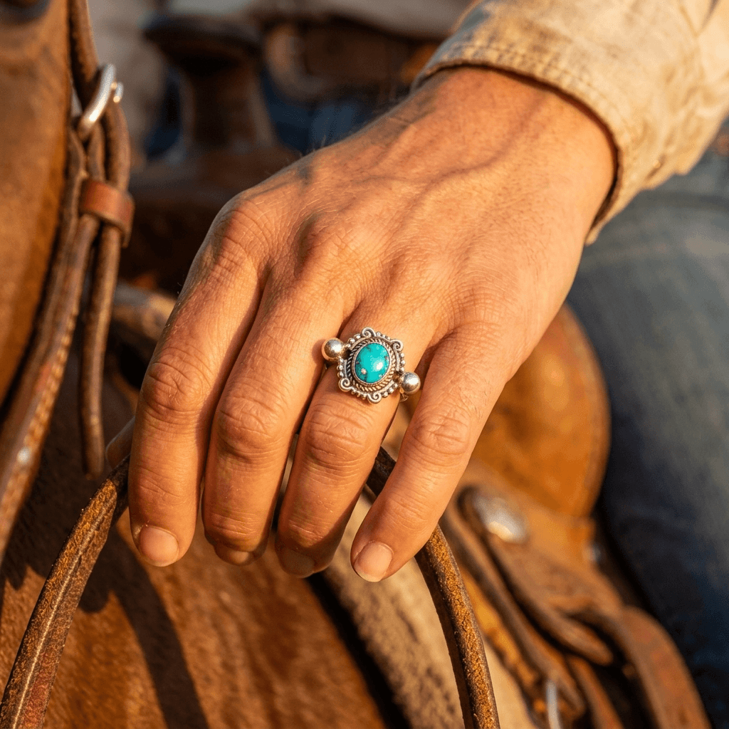 Bohemian Turquoise Inlaid Silver Ethnic Ring