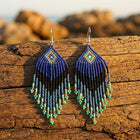 Bohemian Beaded Blue Tassel Fringe Earrings