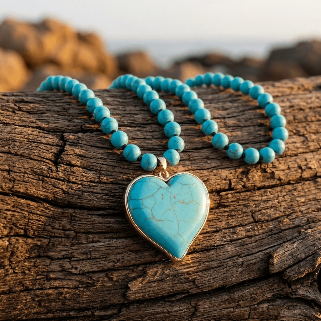 Turquoise Heart Pendant Beaded Necklace