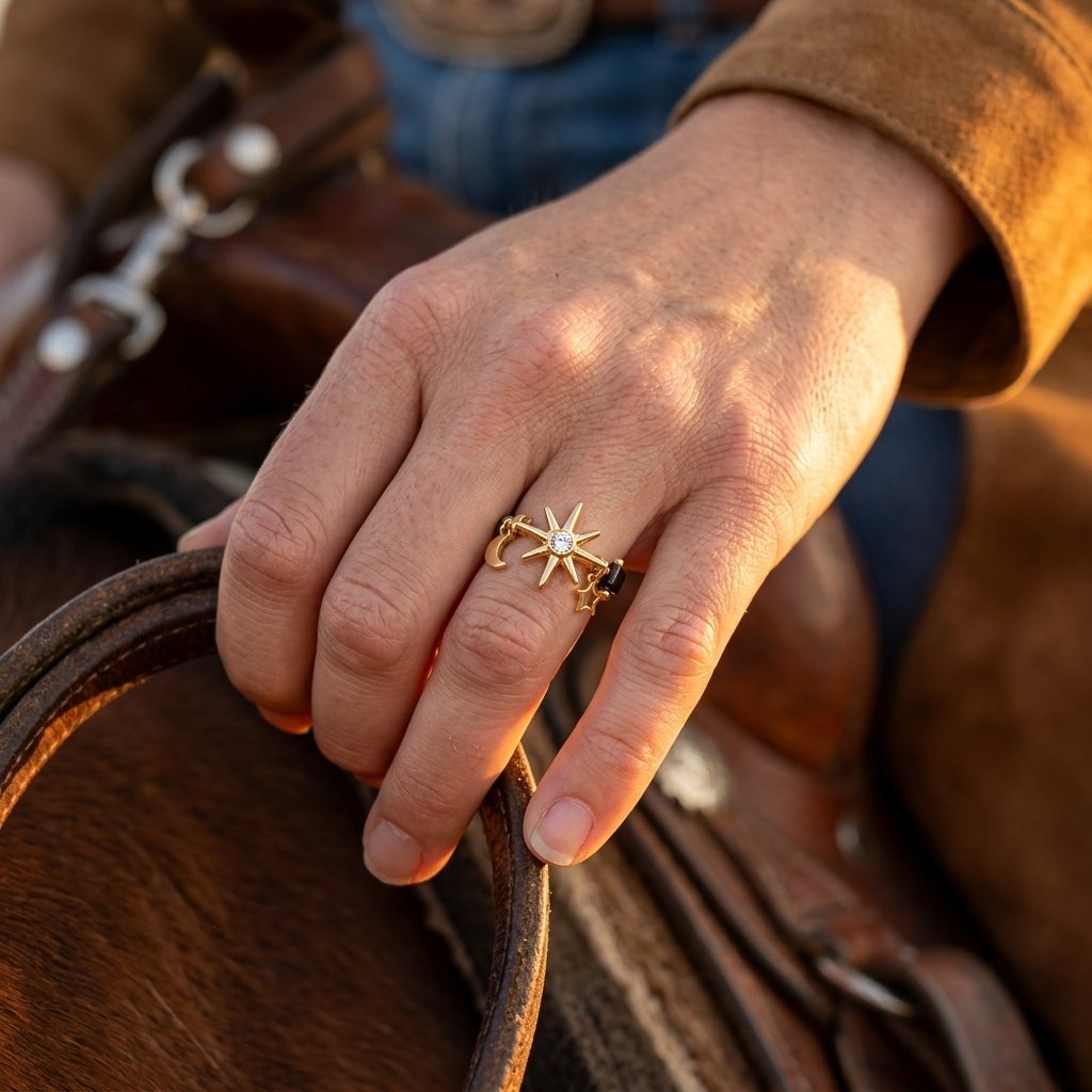Vintage Gold Star Burst Round Ring