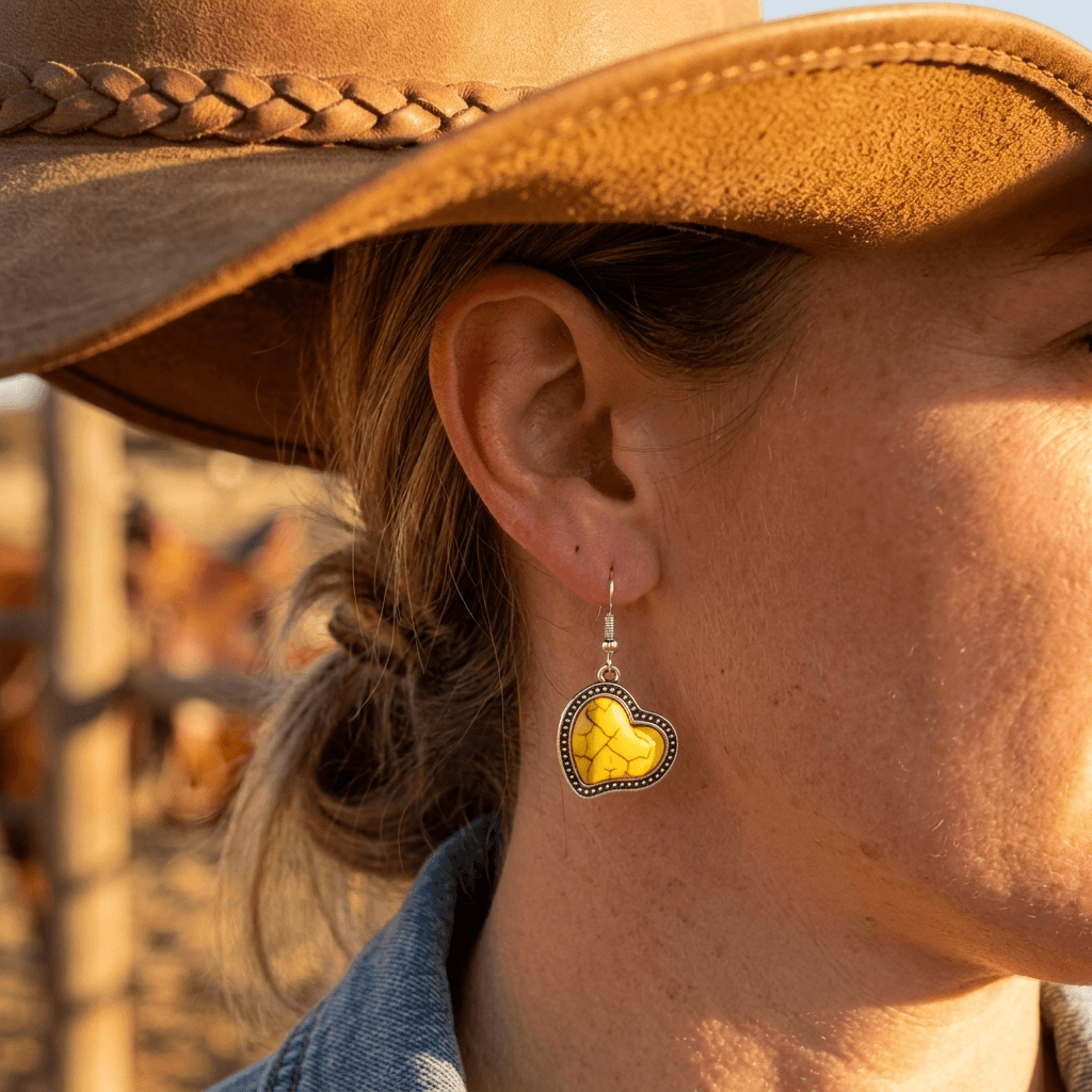Boho Yellow Turquoise Heart Dangle Earrings