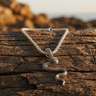 Vintage Silver Snake Green Eye Necklace