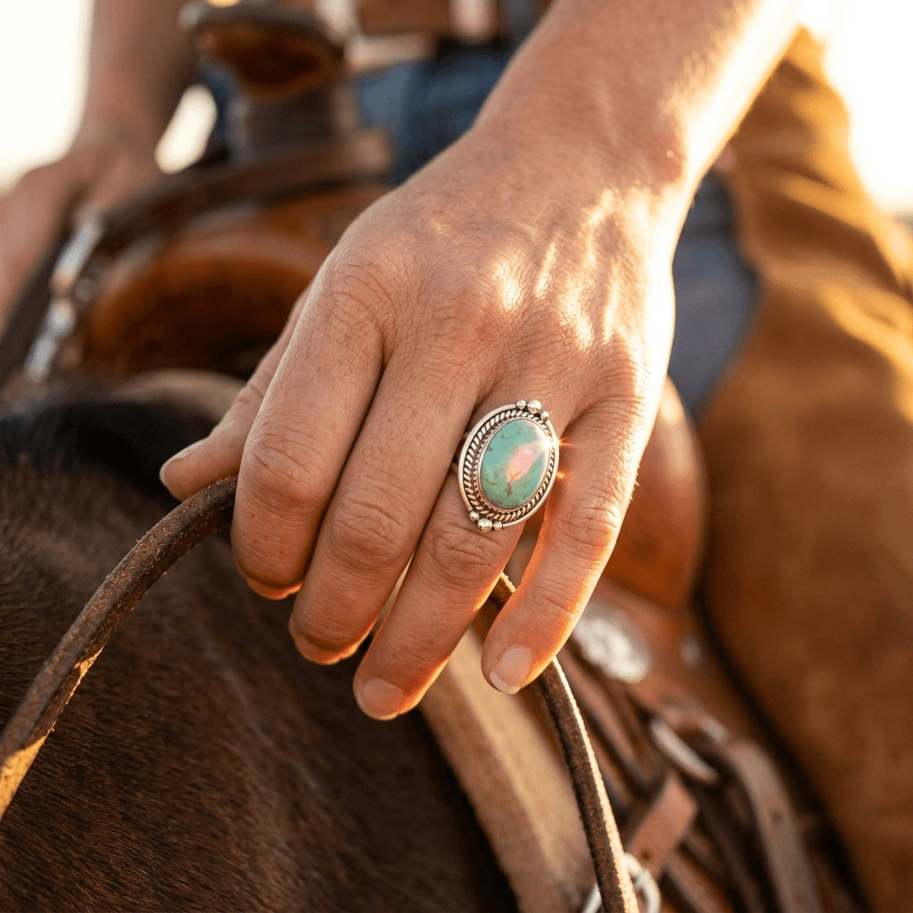 Retro Silver Turquoise Inlaid Statement Ring