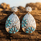 Vintage Western Turquoise Flower Drop Earrings