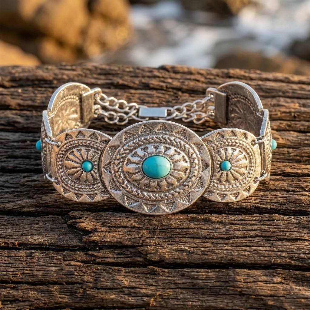 Southwestern Silver Turquoise Filigree Bracelet