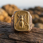 Vintage Bronze Bee Engraved Square Ring