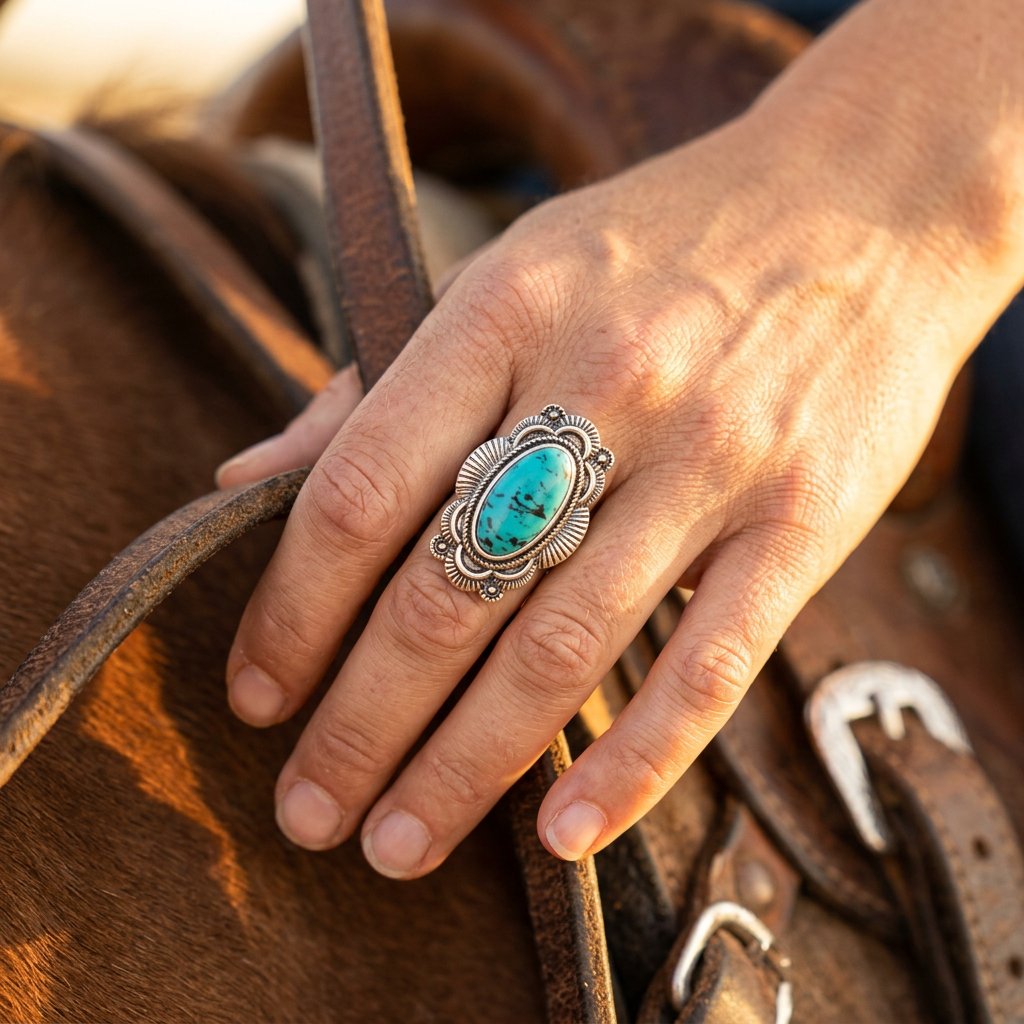 Boho Silver Turquoise Oval Ring