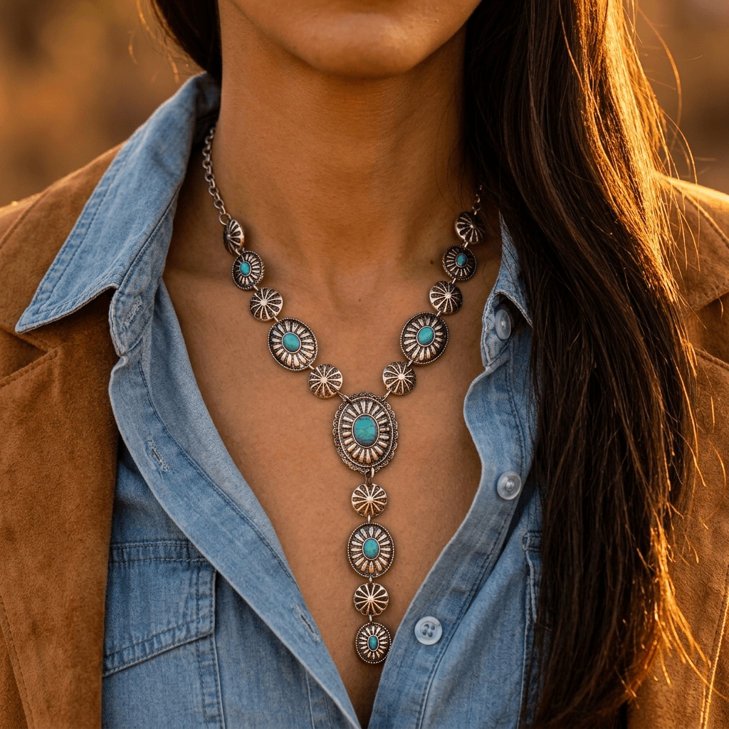 Western Oval Mixed Beads Pendant Necklace