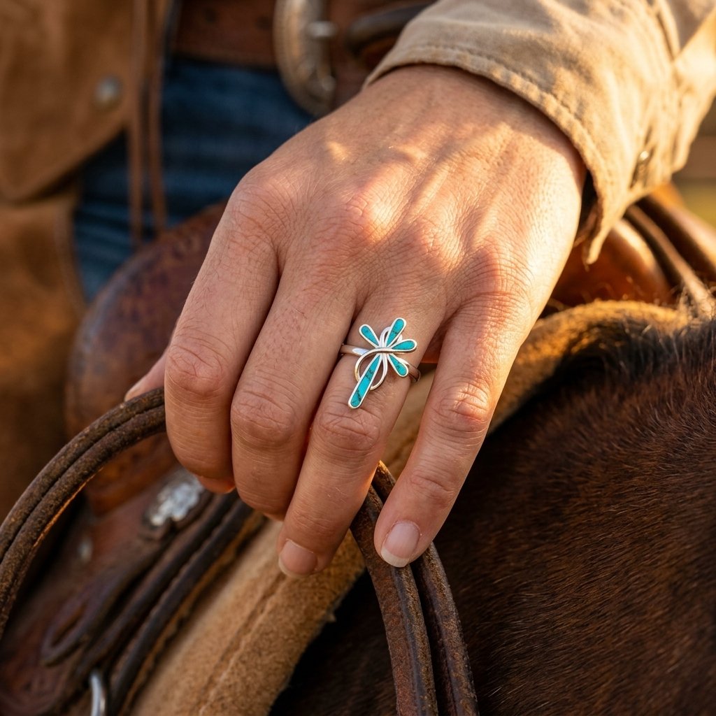 Boho Silver Turquoise Cross Ring
