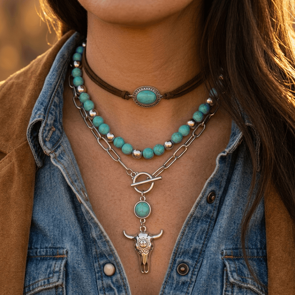 Boho Western Brown Turquoise Pendant Necklace