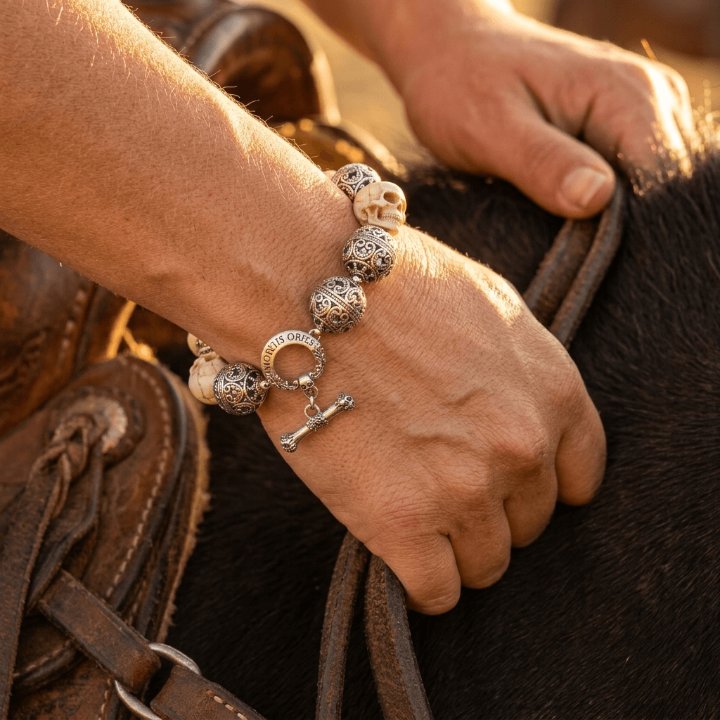 Bohemian Skull Bead Silver Bracelet