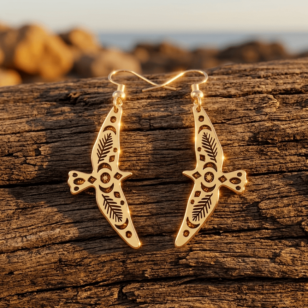 Bohemian Gold Feather Tribal Drop Earrings