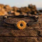 Boho Black Cord Gold Sunflower Bracelet