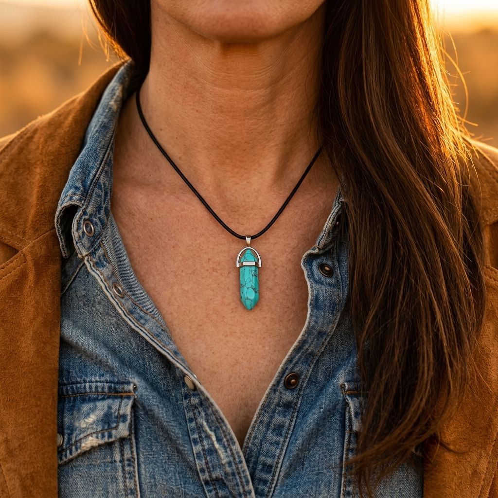 Turquoise Stone Polished Crystal Pendant Necklace