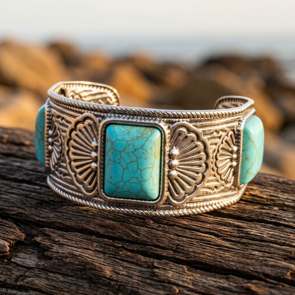 Vintage Bronze Turquoise Square Bracelet