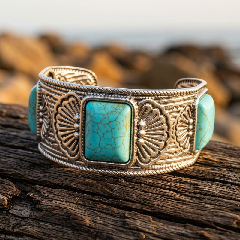 Vintage Bronze Turquoise Square Bracelet