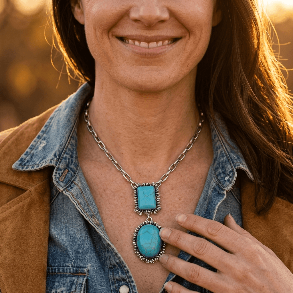 Bohemian Vintage Turquoise Flower Pendant Necklace
