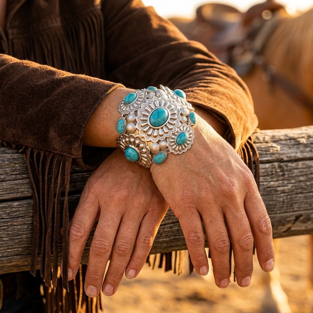Boho Silver Turquoise Filigree Flower Bracelet