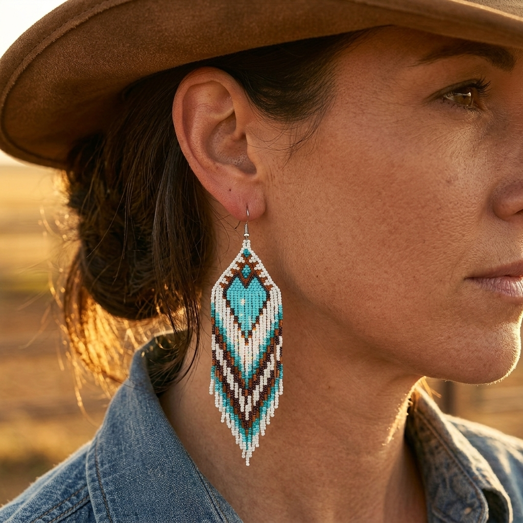 Bohemian Beaded Tassel Earrings Turquoise Heart Earrings