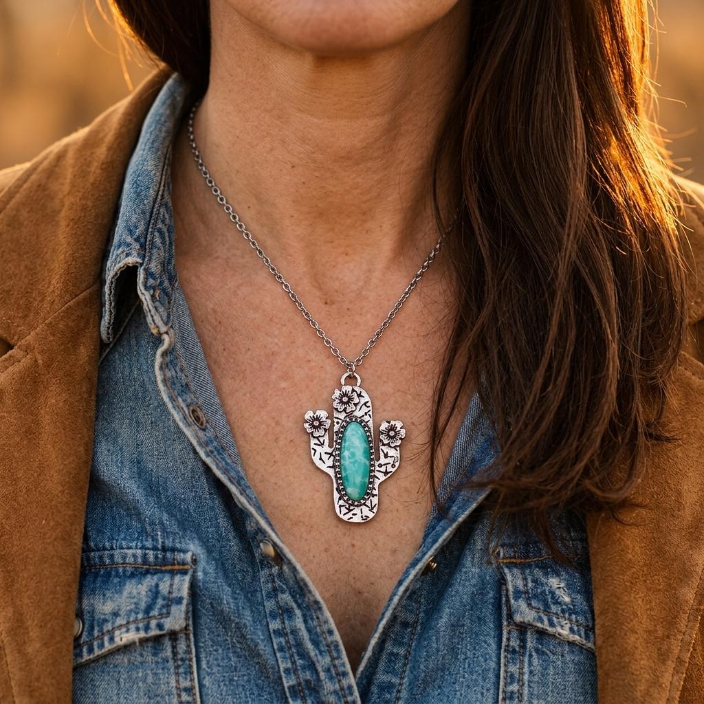 Boho Silver Turquoise Filigree Flower Necklace