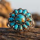 Boho Silver Turquoise Cluster Flower Ring