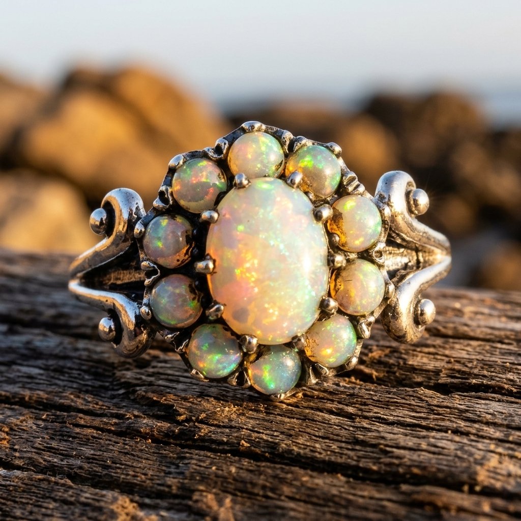 Vintage Gold Opal Cluster Ring