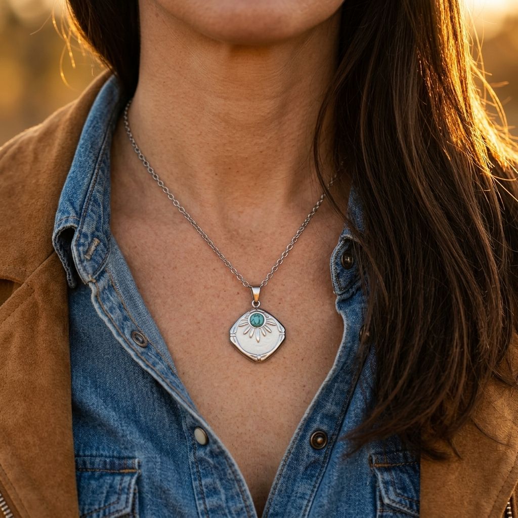 Boho Silver Turquoise Shell Necklace