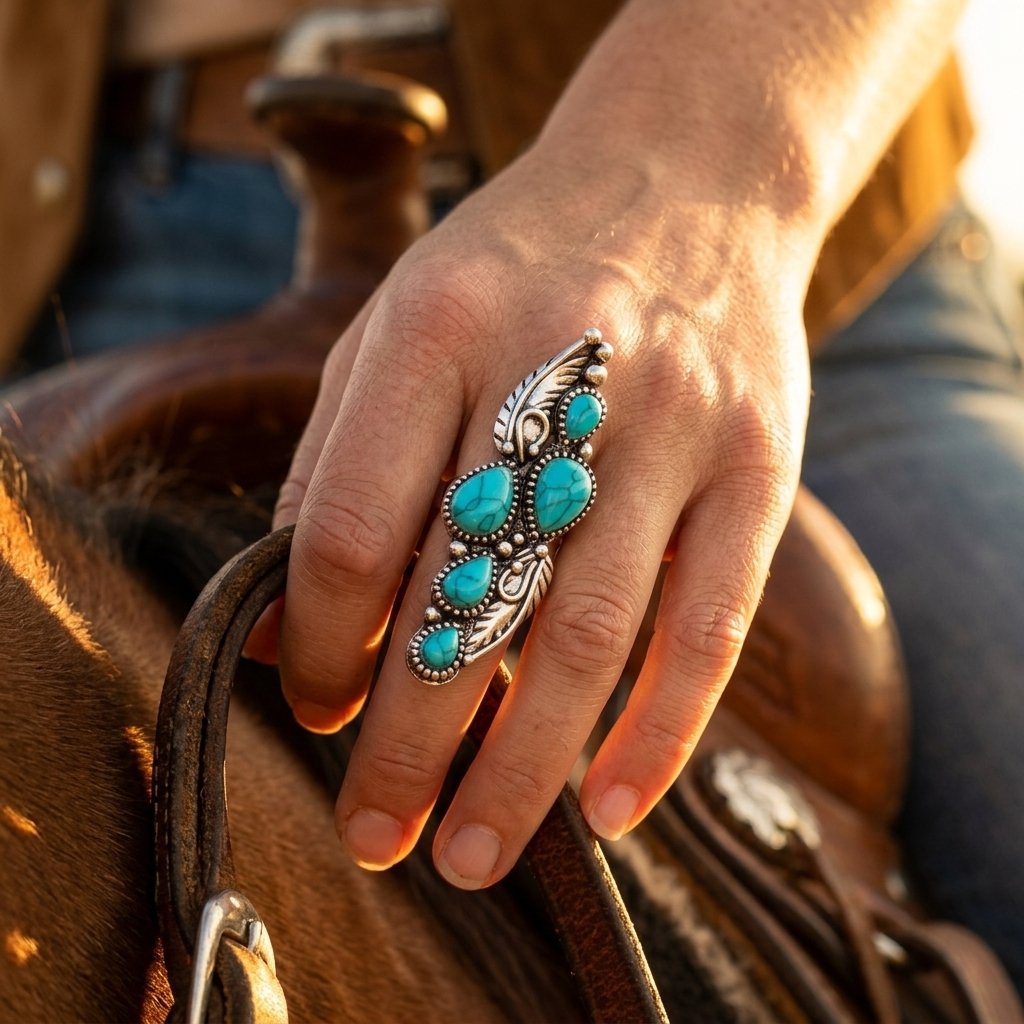 Boho Silver Turquoise Teardrop Wing Ring