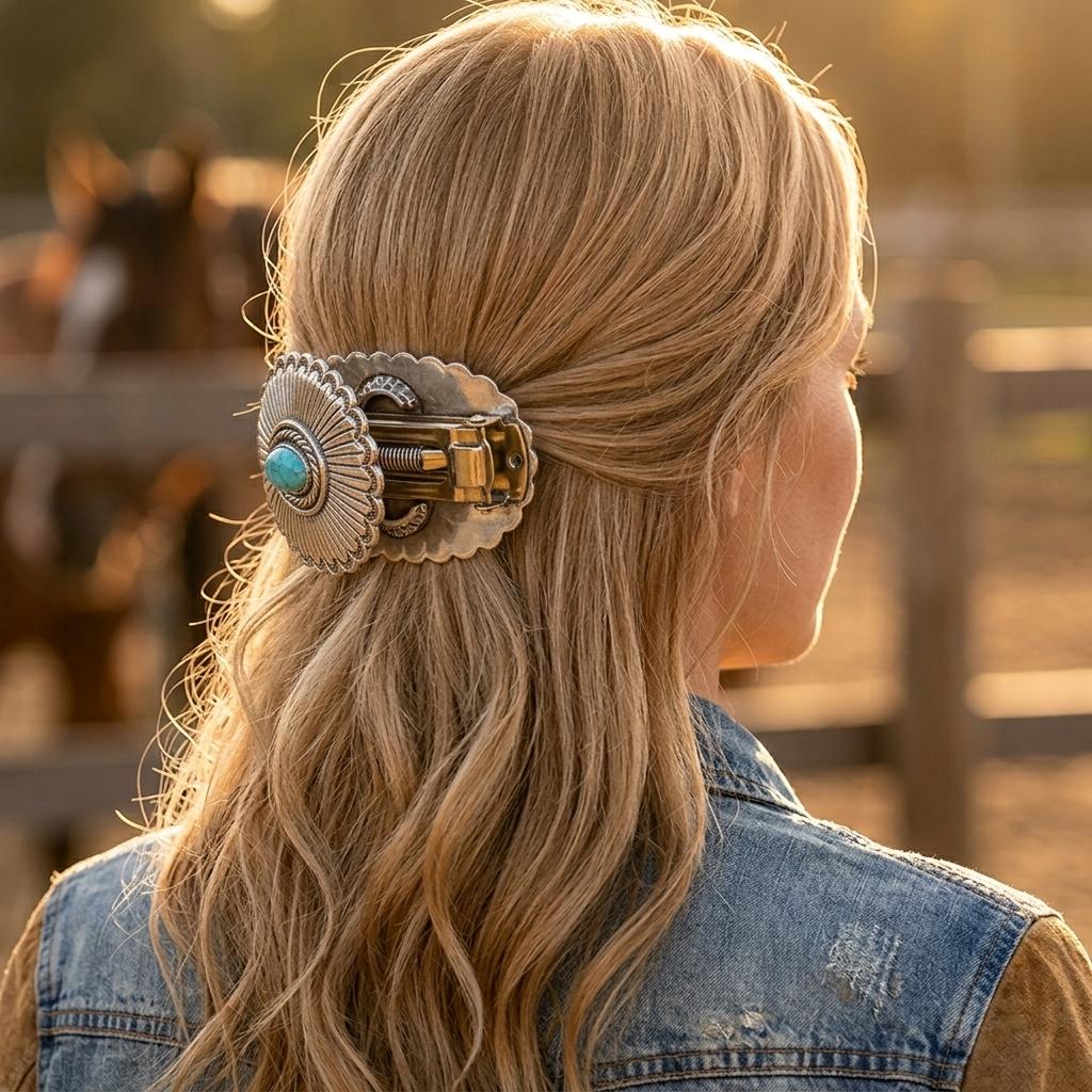 Vintage Silver Turquoise Inlaid Hair Clip