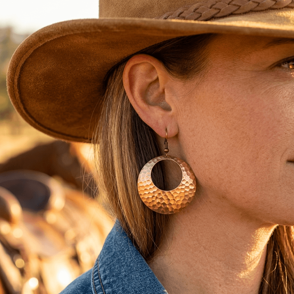 Bohemian Copper Hoop Drop Earrings