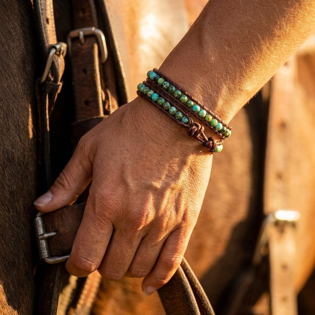 Boho Leather Turquoise Beaded Adjustable Bracelet