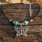 Boho Silver Turquoise Butterfly Necklace