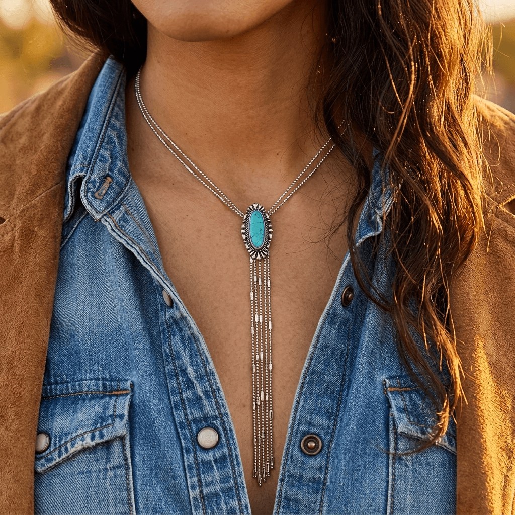 Turquoise Stone Y Chain Western Necklace