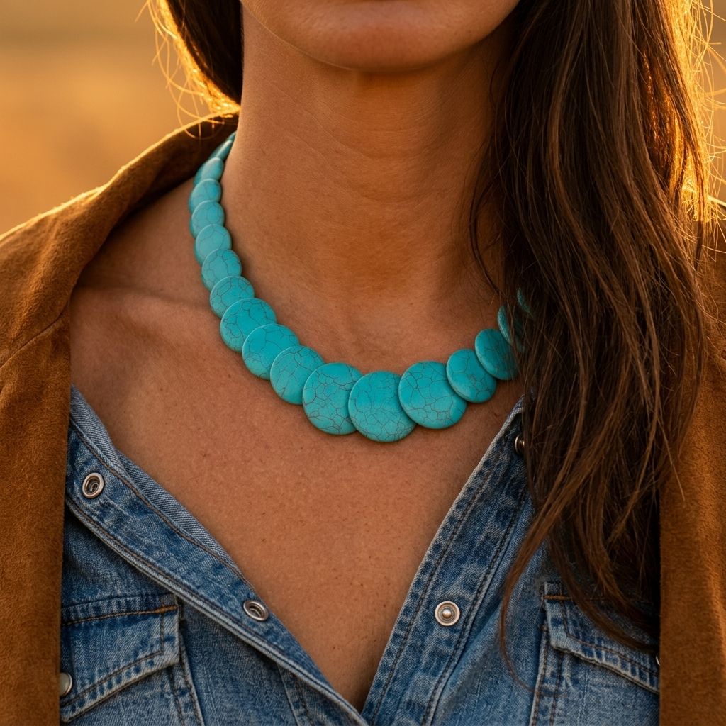 Boho Silver Turquoise Graduated Necklace