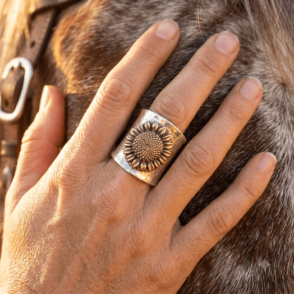 Vintage Gold Sunflower Statement Ring