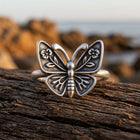 Vintage Silver Butterfly Floral Filigree Ring