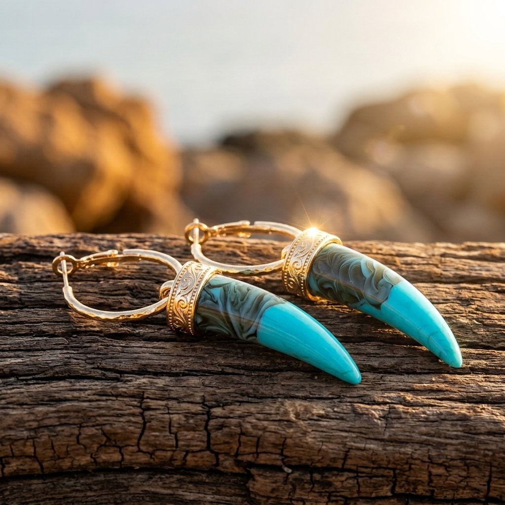 Boho Gold Turquoise Fang Earrings