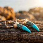 Boho Gold Turquoise Fang Earrings